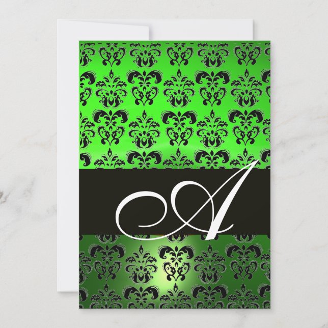 Invitation MONOGRAMME DE DOMMASQUES NOIR VERT, blanc vif (Devant)