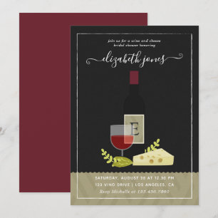 Invitation Monogramme de Fête des mariées de vin et de fromag