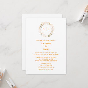Invitation Monogramme de feuille de crête Orange Blanc Mariag