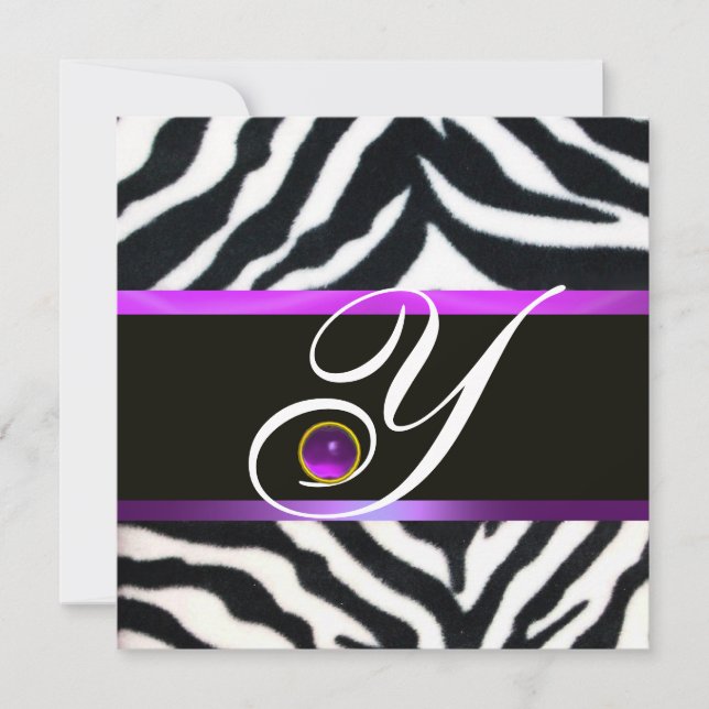 INVITATION MONOGRAMME DE FOURRURE EN ZEBRA NOIR POURPULAIRE,  (Devant)