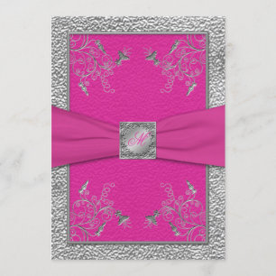 Invitation monogramme de framboise rose et d'eau