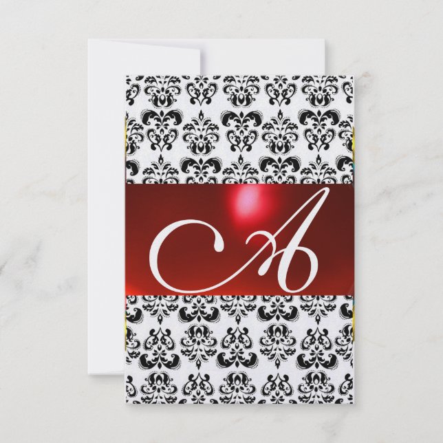 Invitation MONOGRAMME DE GEM BLACK ROUGE RSVP Blanc (Devant)