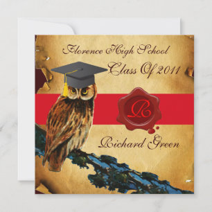 INVITATION MONOGRAMME DE GRADUM DU PARCHEMENT DE BOULES ROUGE