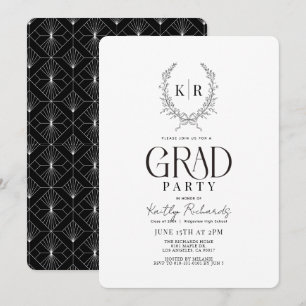 Invitation Monogramme de la crête botanique noire
