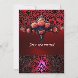 INVITATION MONOGRAMME DE LA ROSE ROSE ET DU GEM DE DAMASK
