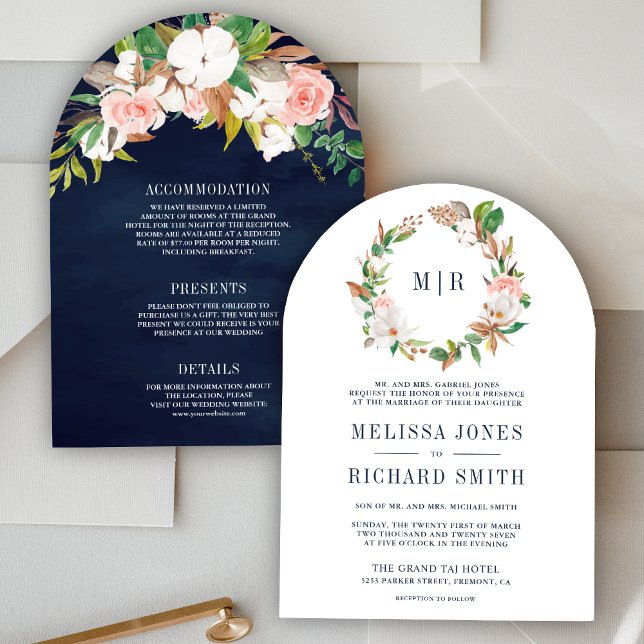 Invitation Monogramme de Magnolia Fleur Florale Rose Tout en  (Créateur téléchargé)