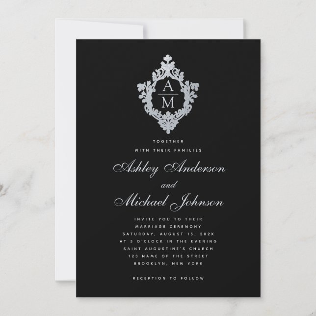 Invitation Monogramme de mariage Blason vintage calligraphié  (Devant)