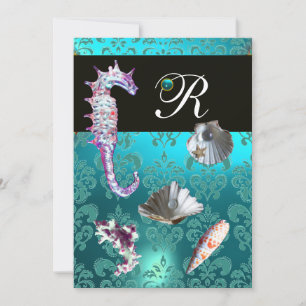 INVITATION MONOGRAMME DE MARIAGE DE LA PLAGE DE DAMASK AQUAMA