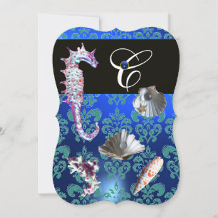 INVITATION MONOGRAMME DE MARIAGE DE LA PLAGE DE DAMASK AQUAMA