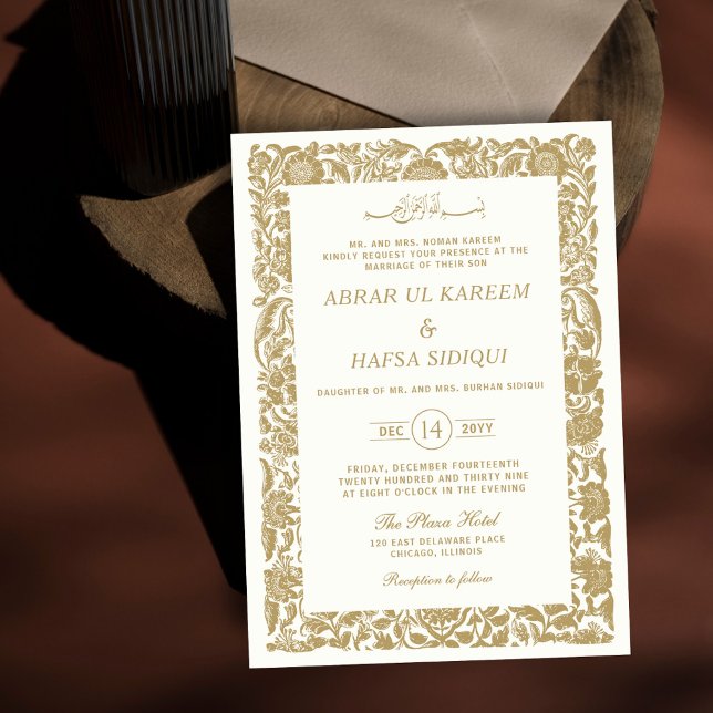 Invitation Monogramme de mariage élégant bordé d'or (Créateur téléchargé)