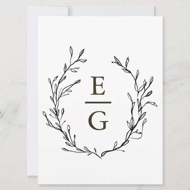 Invitation Monogramme de mariage élégant minimal verdure (Devant)