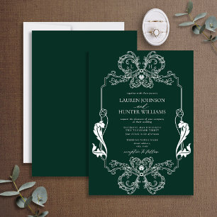 Invitation Monogramme de mariage en ligne d'art floral vert o