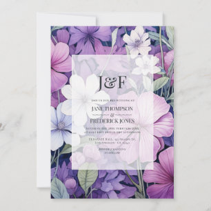 Invitation Monogramme de mariage floral délicat lilas et gris
