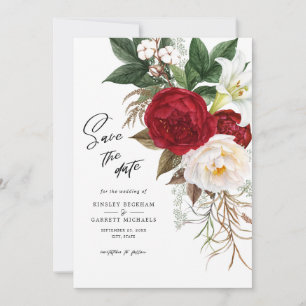 Invitation Monogramme de mariage floral rouge romantique à co