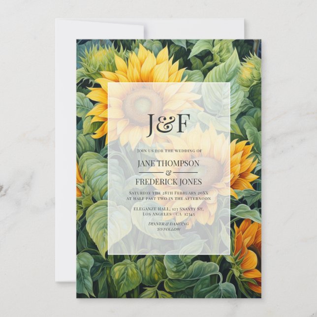 Invitation Monogramme de mariage floral vert rustique et tour (Devant)