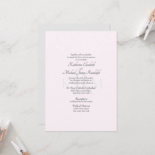 Invitation Monogramme de mariage formel sans parents cités Ro (Devant/Arrière en situation)