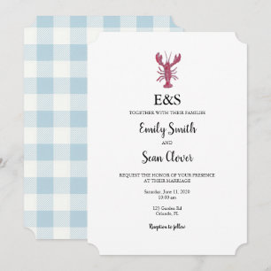 Invitation Monogramme de mariage nautique au homard Gingham b