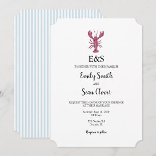 Invitation Monogramme de mariage nautique au homard rayure bl