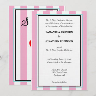 Invitation Monogramme de mariage rayures rose blanc bleu
