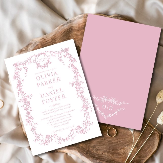 Invitation Monogramme de Mariage rose Vintage victorien (Créateur téléchargé)