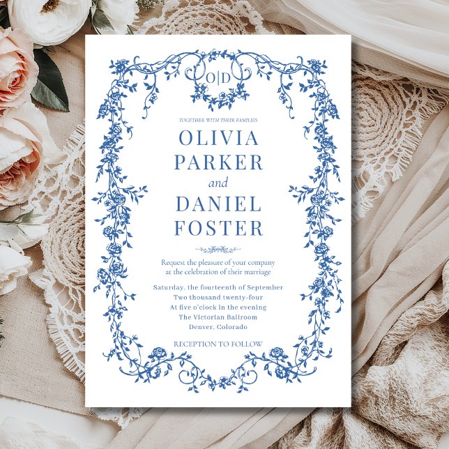 Invitation Monogramme de Mariage Royal Blue de Victoria (Créateur téléchargé)