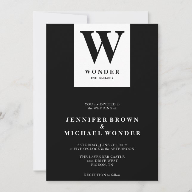 Invitation Monogramme de mariage scandinave noir (Devant)