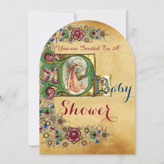 INVITATION MONOGRAMME DE PARCHEMENT FLORAL DU BABY SHOWER DE  (Devant)