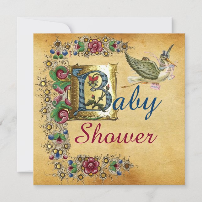 INVITATION MONOGRAMME DE PARCHEMENT FLORAL DU BABY SHOWER DE  (Devant)
