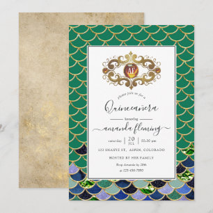 Invitation Monogramme de pierre précieuse de sirène sarcelle