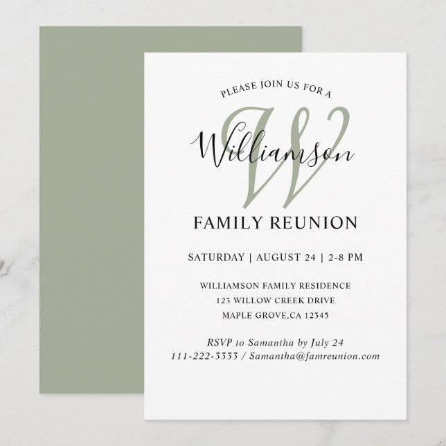 Invitation Monogramme de réunion de famille simple (Devant / Derrière)