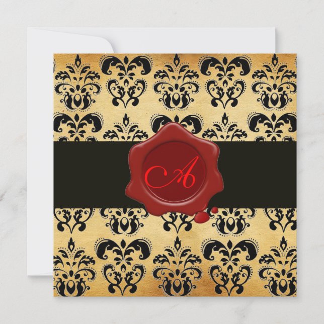 Invitation MONOGRAMME DE SCEAU EN CIRE DE DAMASK, noir et mar (Devant)