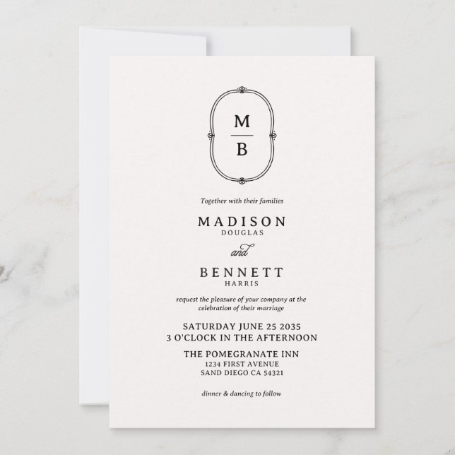 Invitation Monogramme de script dessiné à la main de fantaisi (Devant)