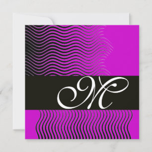 Invitation MONOGRAMME DE VAGUES STYLISH, noir et blanc, viole