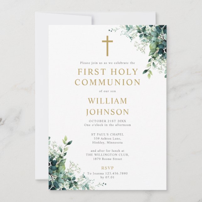 Invitation Monogramme de verdure florale d'eucalyptus pour la (Devant)