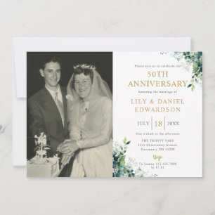 Invitation Monogramme de verdure Photo 50e anniversaire de ma