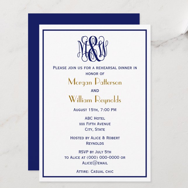 Invitation Monogramme de vigne de marine en écriture pour B&G (Créateur téléchargé)
