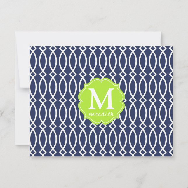 Invitation Monogramme d'élégance Navy Blue Modern Trellis (Devant)