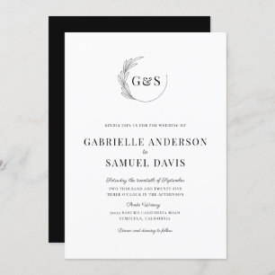 Invitation Monogramme demi-couronne Mariage noir et blanc min