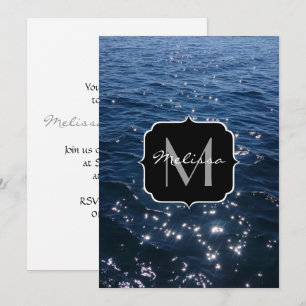 Invitation Monogramme des vagues de la mer bleue profonde