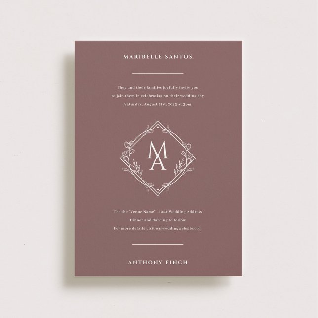 Invitation Monogramme Diamant Avec Fleurs (Créateur téléchargé)