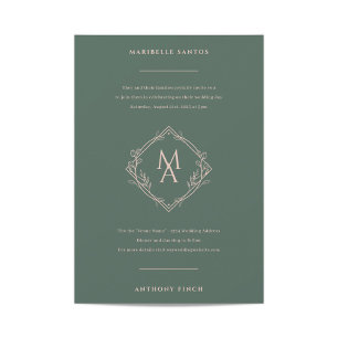 Invitation Monogramme diamant avec fleurs en Mariage À feuill
