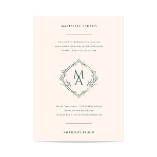 Invitation Monogramme Diamant Avec Fleurs Mariage À feuillage