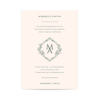 Invitation Monogramme Diamant Avec Fleurs Mariage À feuillage