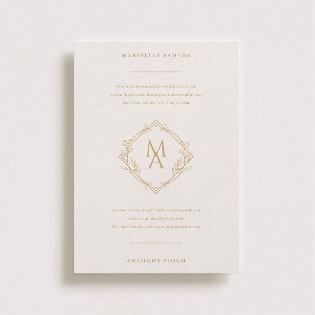 Invitation Monogramme Diamant Avec Mariage Fleurs (Créateur téléchargé)