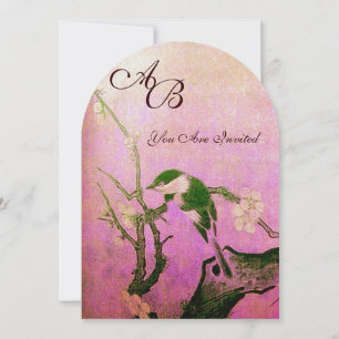 Invitation MONOGRAMME D'OISEAU DE PRINTEMPS Fuchsia rose Brow