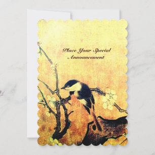Invitation MONOGRAMME D'OISEAU DE PRINTEMPS, jaune marron cha