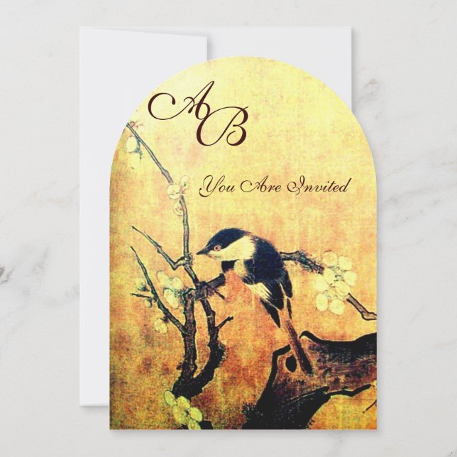 Invitation MONOGRAMME D'OISEAU DE PRINTEMPS, Or Jaune Brun (Dos)