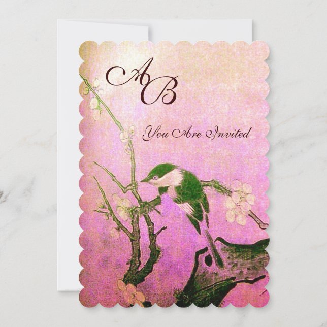 Invitation MONOGRAMME D'OISEAU DE PRINTEMPS Rose Fuchsia Blan (Dos)