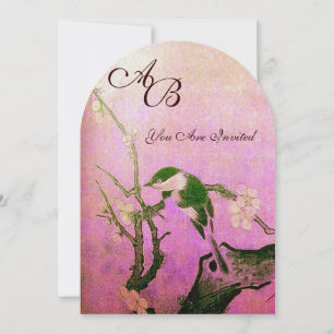 Invitation MONOGRAMME D'OISEAU DE PRINTEMPS Rose Fuchsia Blan