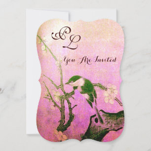 Invitation MONOGRAMME D'OISEAU DE PRINTEMPS Rose Fuchsia Blan